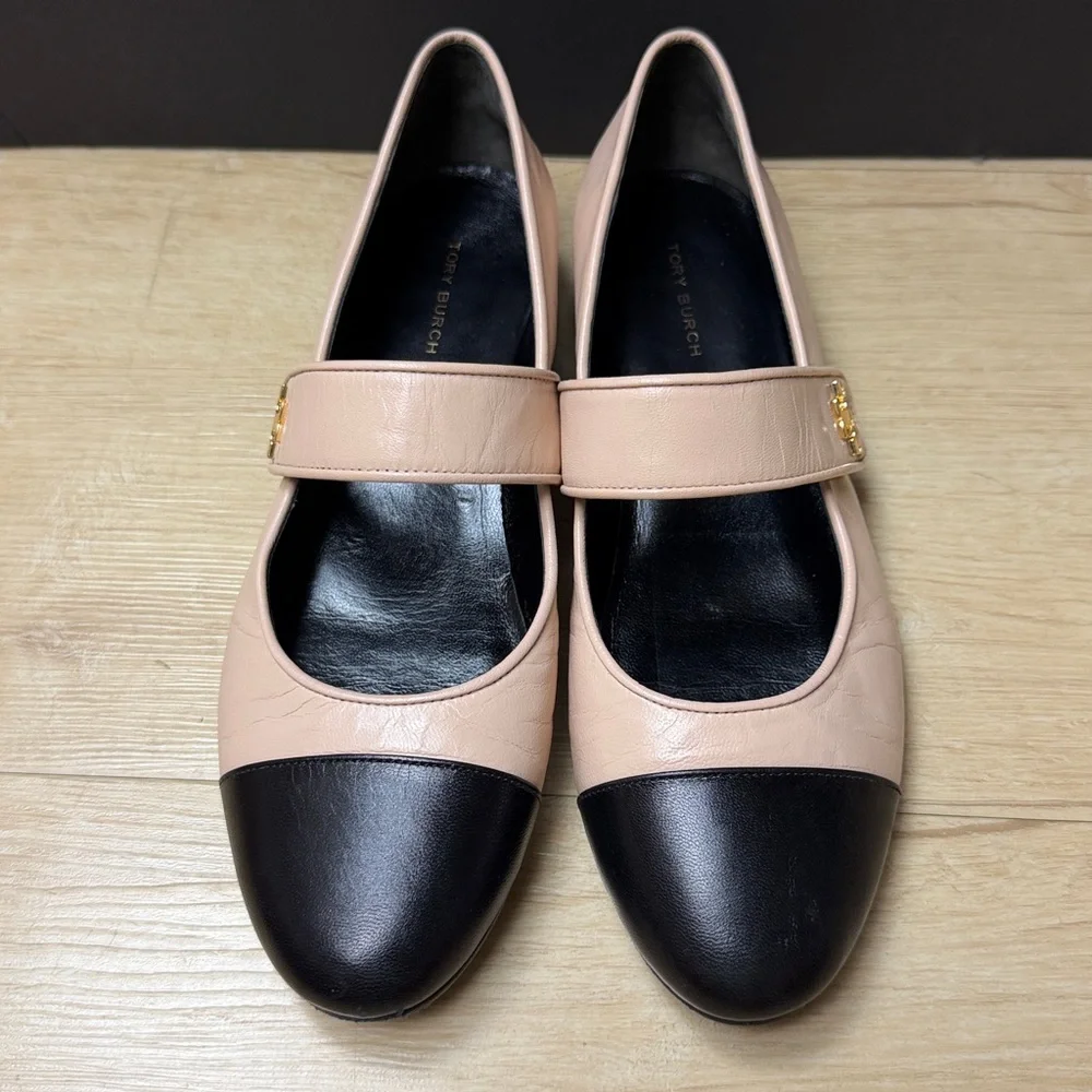 Tory Burch 'Cap-Toe' Tan Mary Jane Heeled Ballet Pump